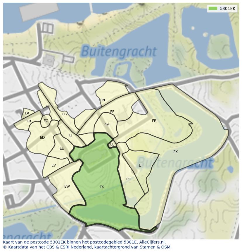 Afbeelding van het postcodegebied 5301 EK op de kaart.