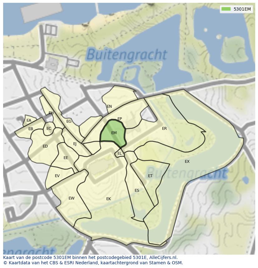 Afbeelding van het postcodegebied 5301 EM op de kaart.