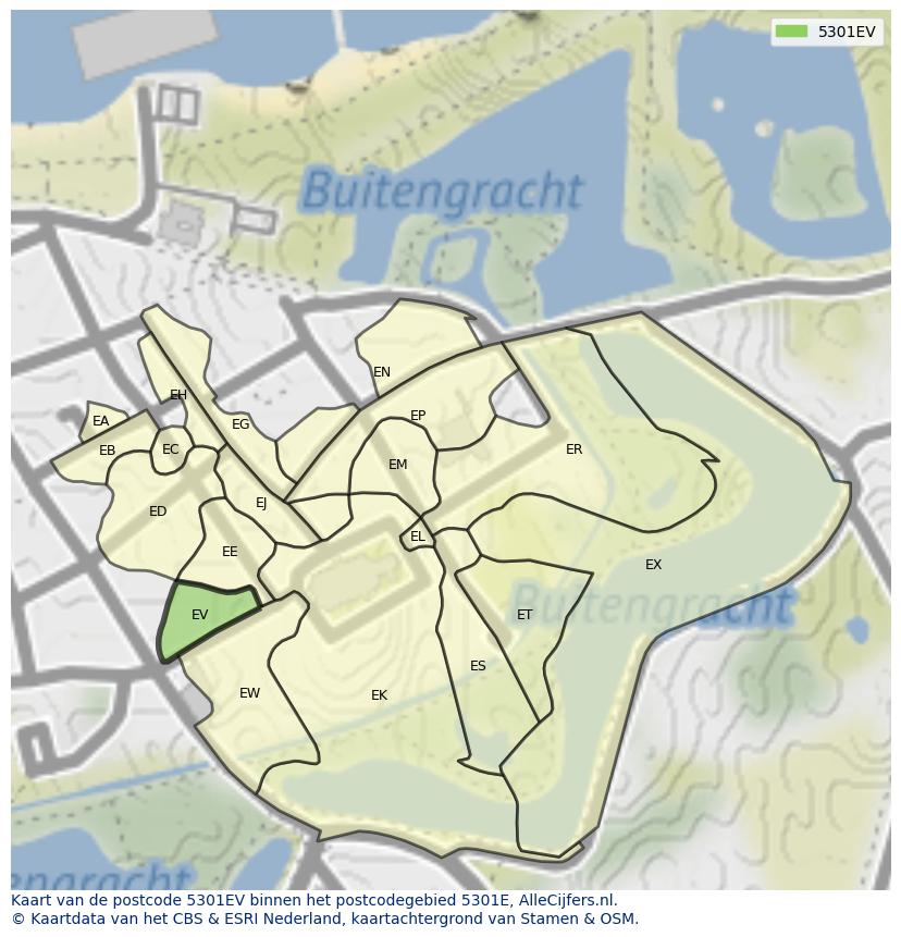 Afbeelding van het postcodegebied 5301 EV op de kaart.