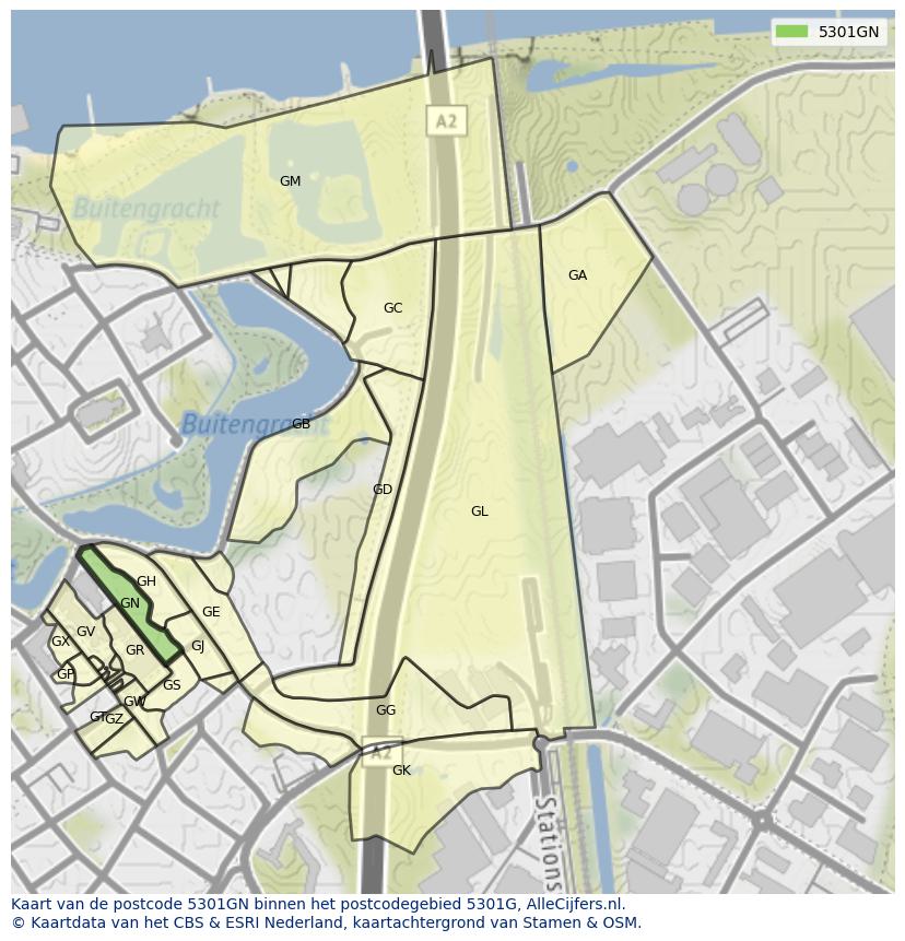 Afbeelding van het postcodegebied 5301 GN op de kaart.