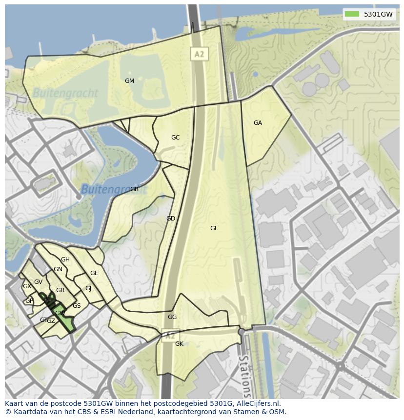 Afbeelding van het postcodegebied 5301 GW op de kaart.