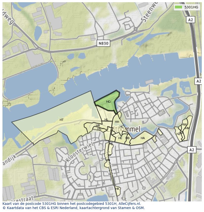 Afbeelding van het postcodegebied 5301 HG op de kaart.