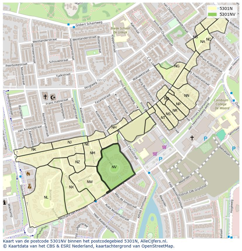 Afbeelding van het postcodegebied 5301 NV op de kaart.