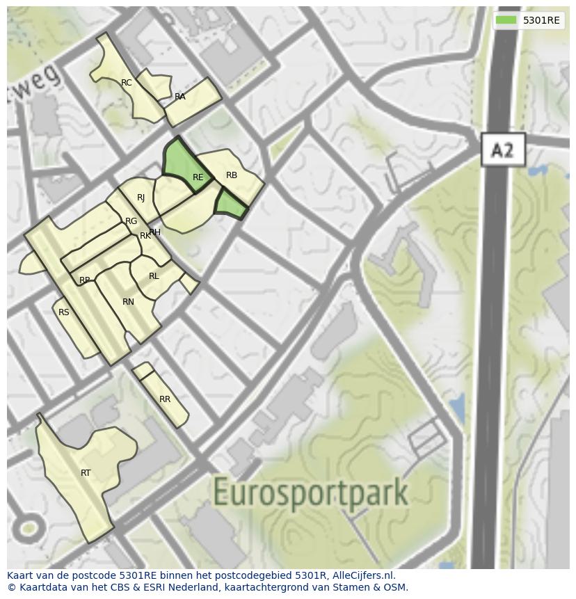 Afbeelding van het postcodegebied 5301 RE op de kaart.