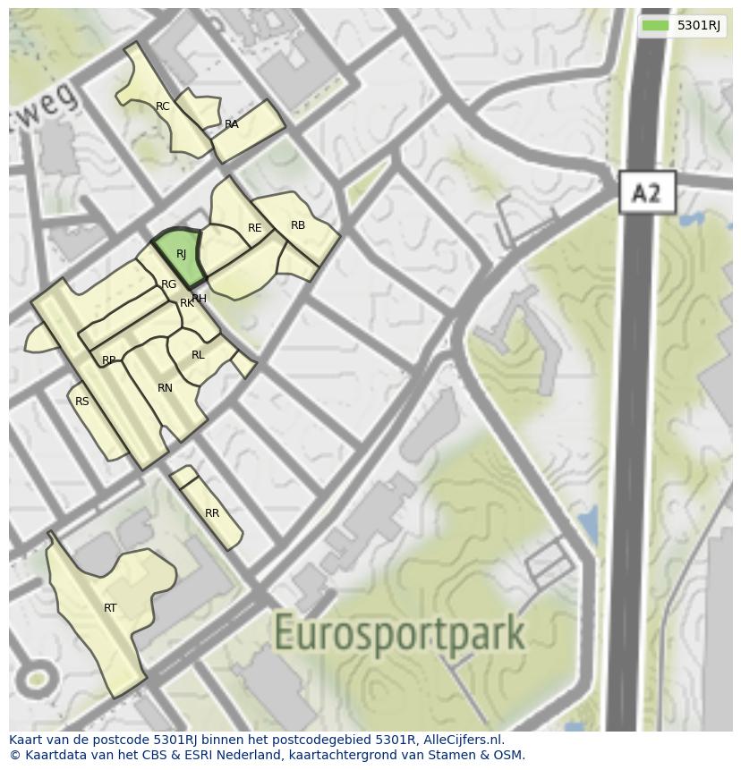 Afbeelding van het postcodegebied 5301 RJ op de kaart.