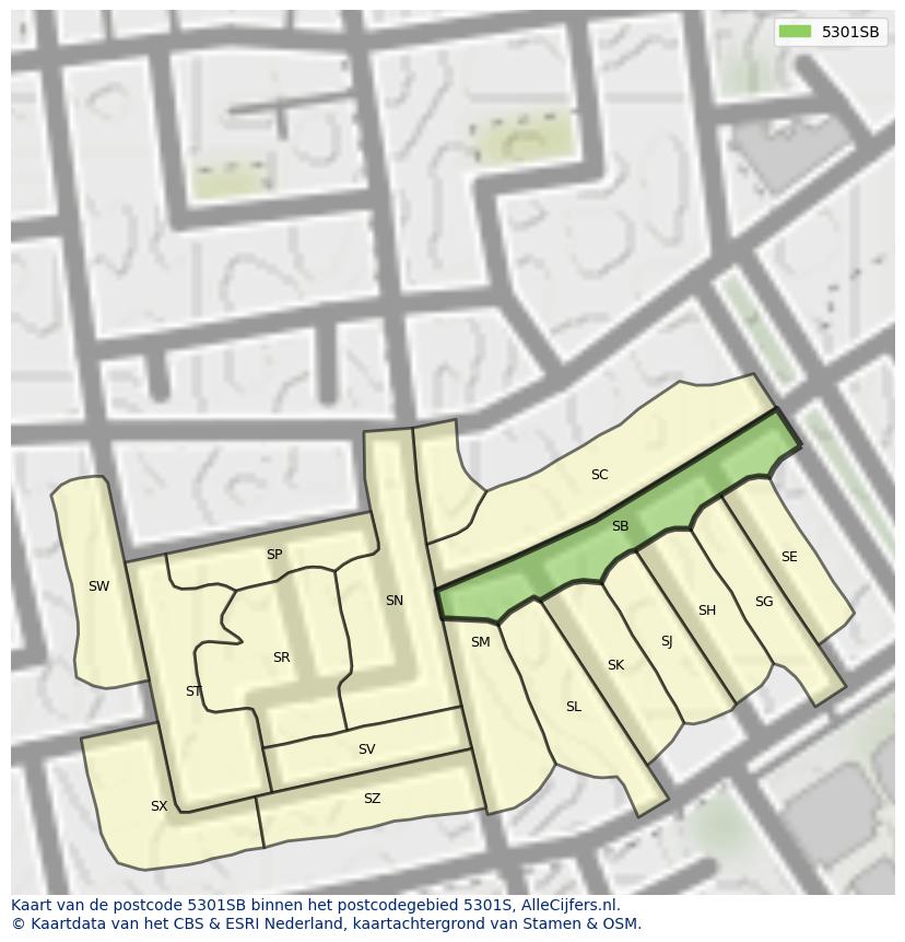 Afbeelding van het postcodegebied 5301 SB op de kaart.