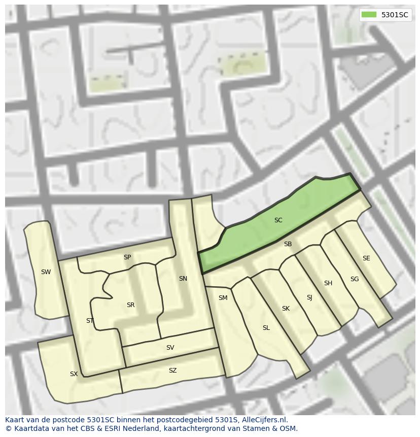 Afbeelding van het postcodegebied 5301 SC op de kaart.