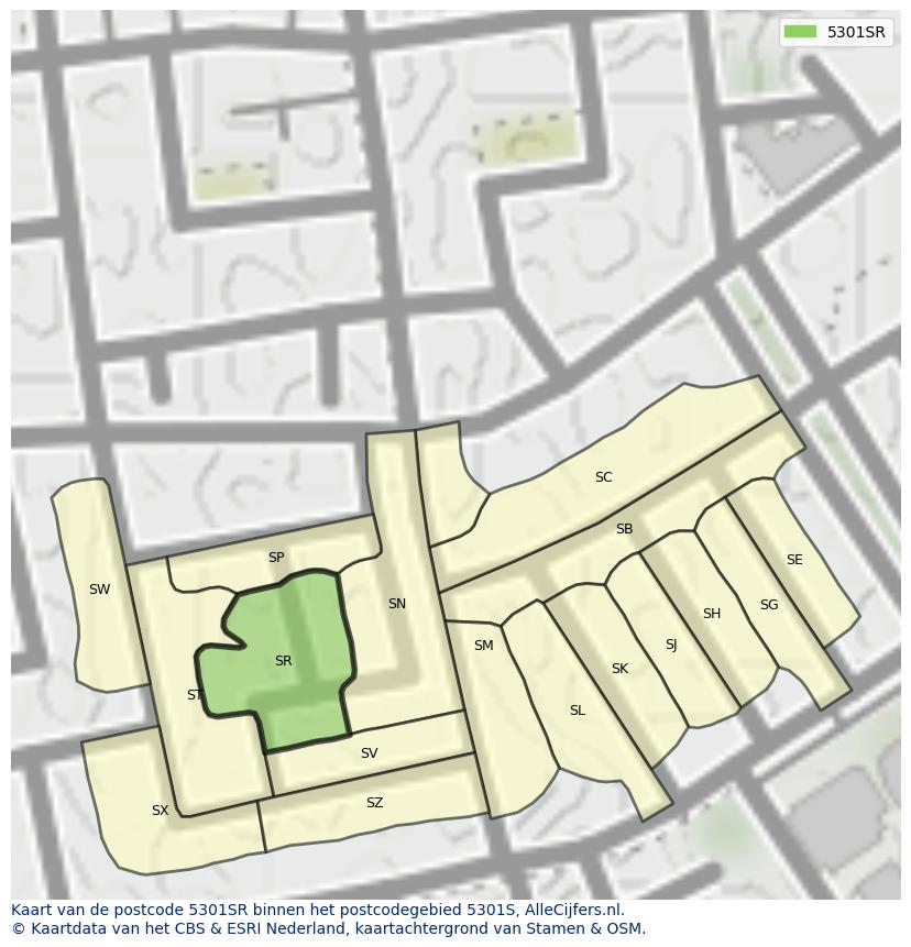 Afbeelding van het postcodegebied 5301 SR op de kaart.