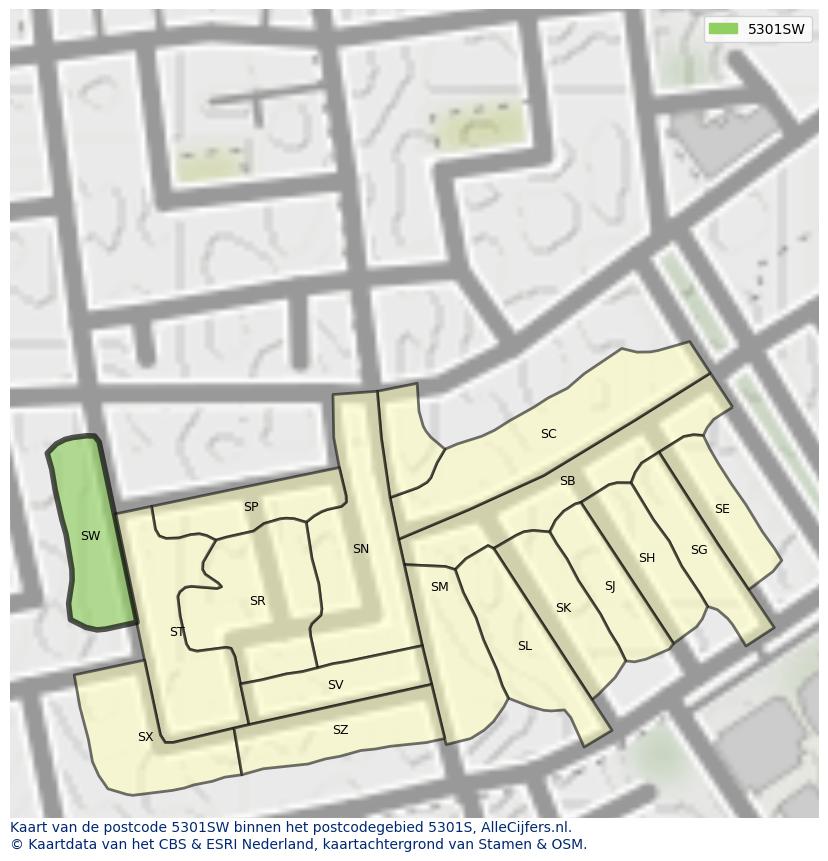 Afbeelding van het postcodegebied 5301 SW op de kaart.