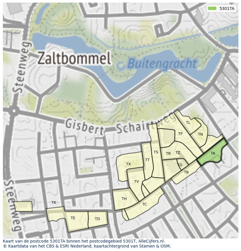 Afbeelding van het postcodegebied 5301 TA op de kaart.