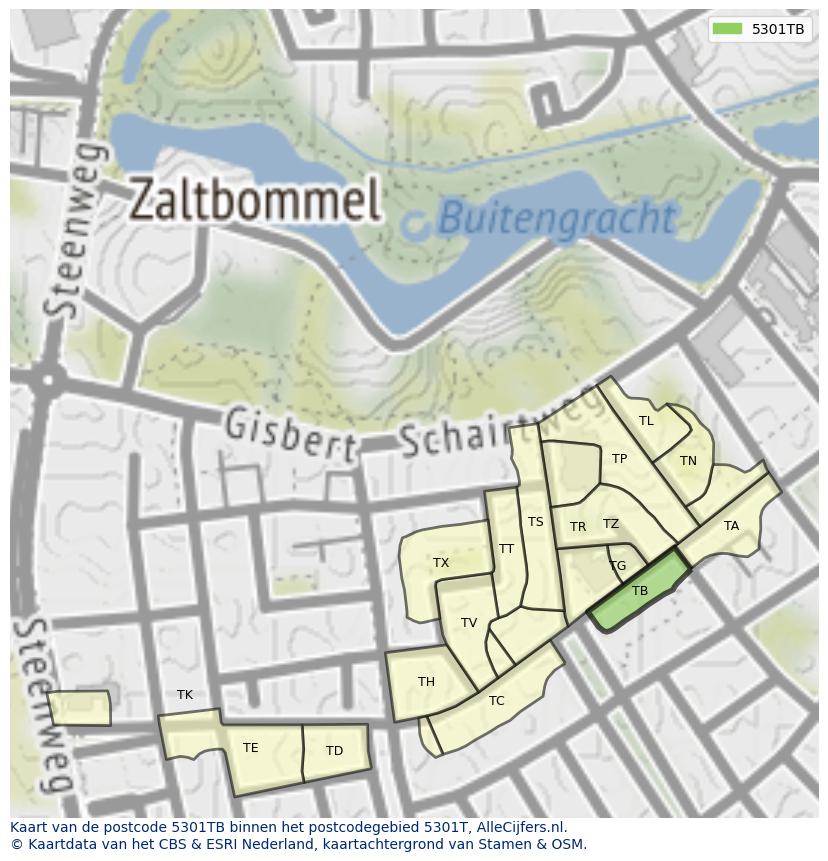 Afbeelding van het postcodegebied 5301 TB op de kaart.