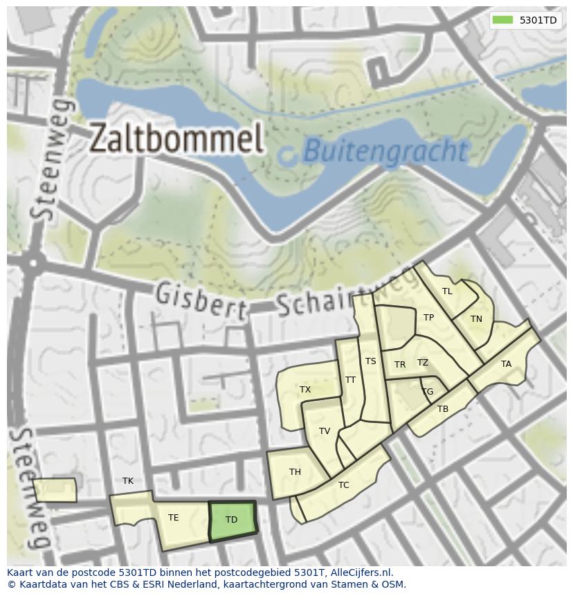 Afbeelding van het postcodegebied 5301 TD op de kaart.