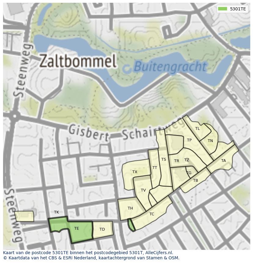 Afbeelding van het postcodegebied 5301 TE op de kaart.