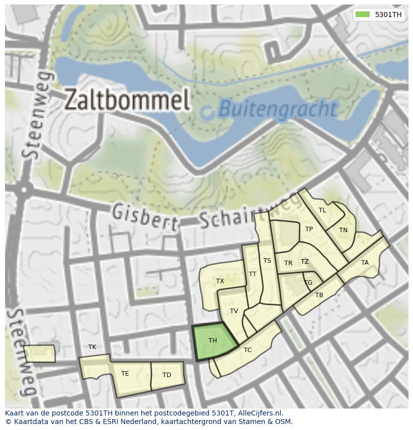 Afbeelding van het postcodegebied 5301 TH op de kaart.