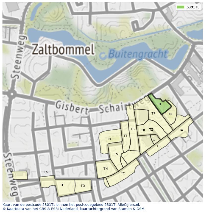 Afbeelding van het postcodegebied 5301 TL op de kaart.