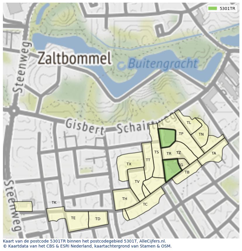 Afbeelding van het postcodegebied 5301 TR op de kaart.