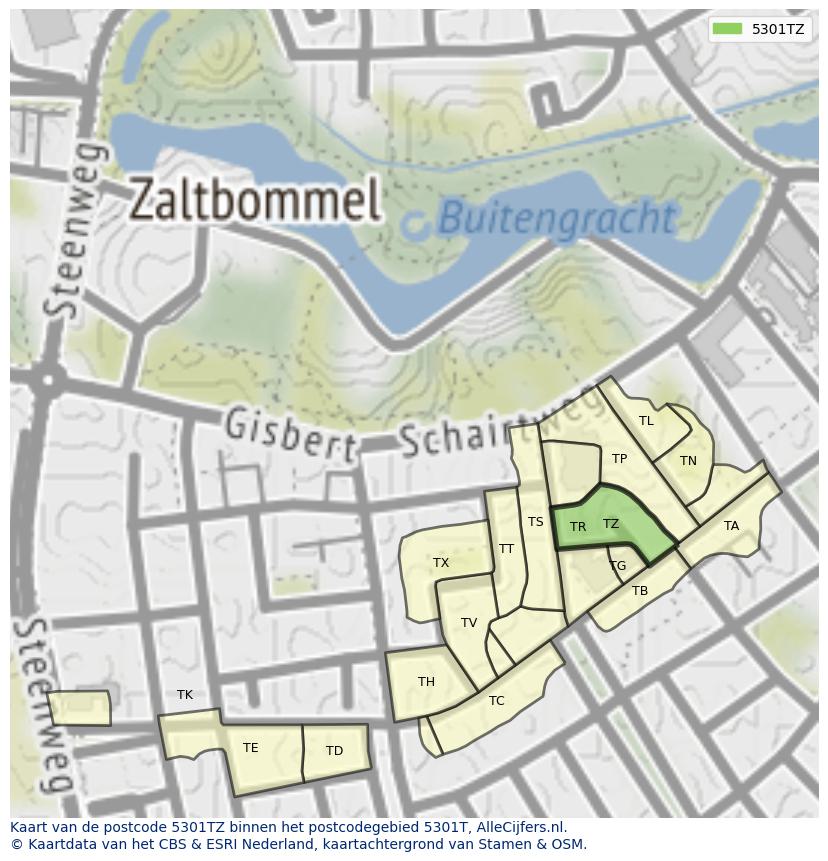 Afbeelding van het postcodegebied 5301 TZ op de kaart.