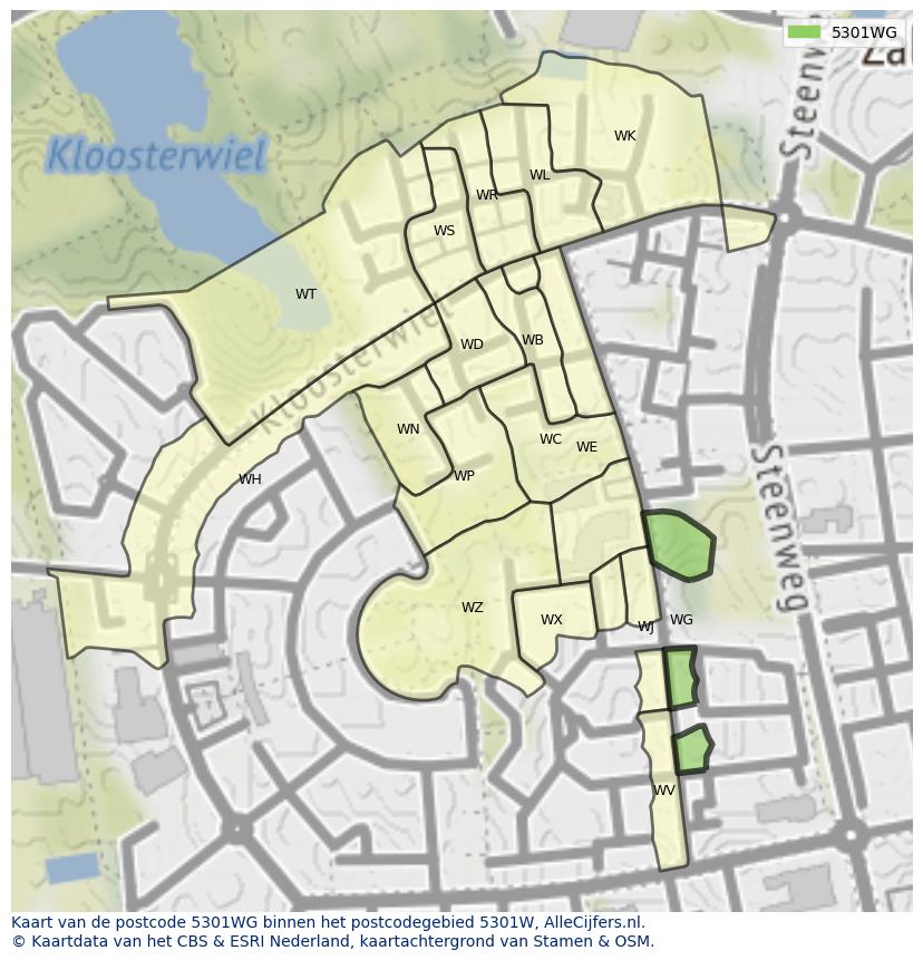 Afbeelding van het postcodegebied 5301 WG op de kaart.