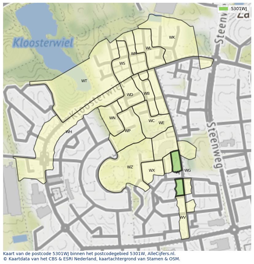 Afbeelding van het postcodegebied 5301 WJ op de kaart.