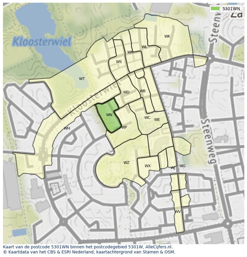 Afbeelding van het postcodegebied 5301 WN op de kaart.