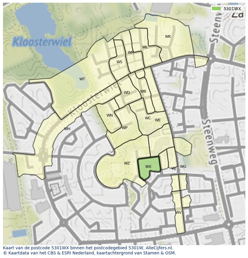 Afbeelding van het postcodegebied 5301 WX op de kaart.