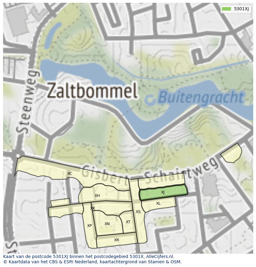 Afbeelding van het postcodegebied 5301 XJ op de kaart.