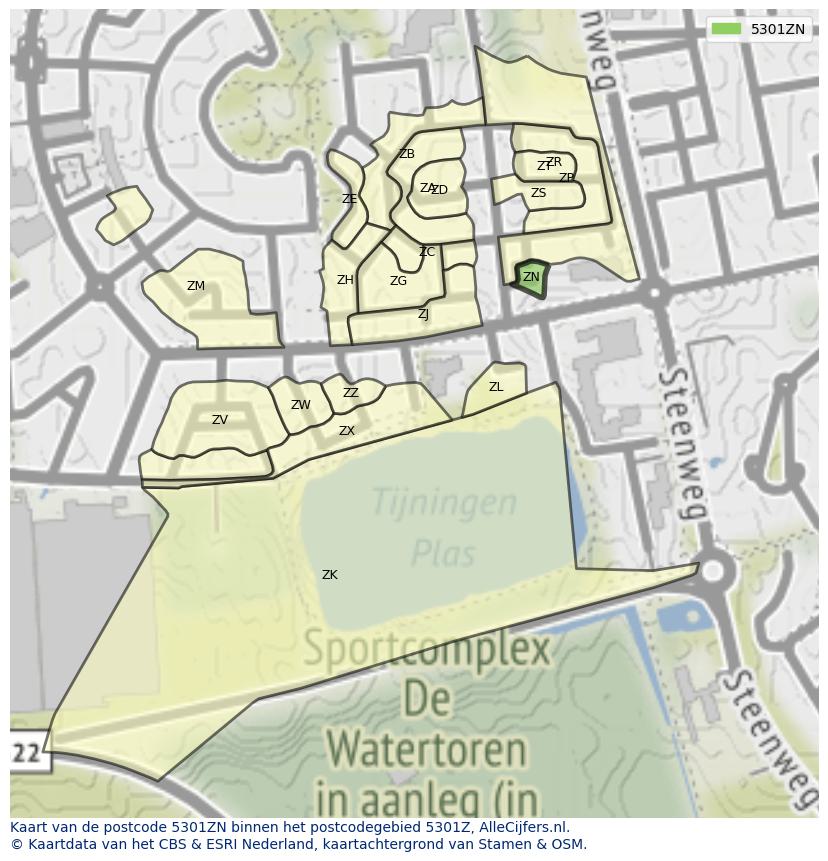 Afbeelding van het postcodegebied 5301 ZN op de kaart.