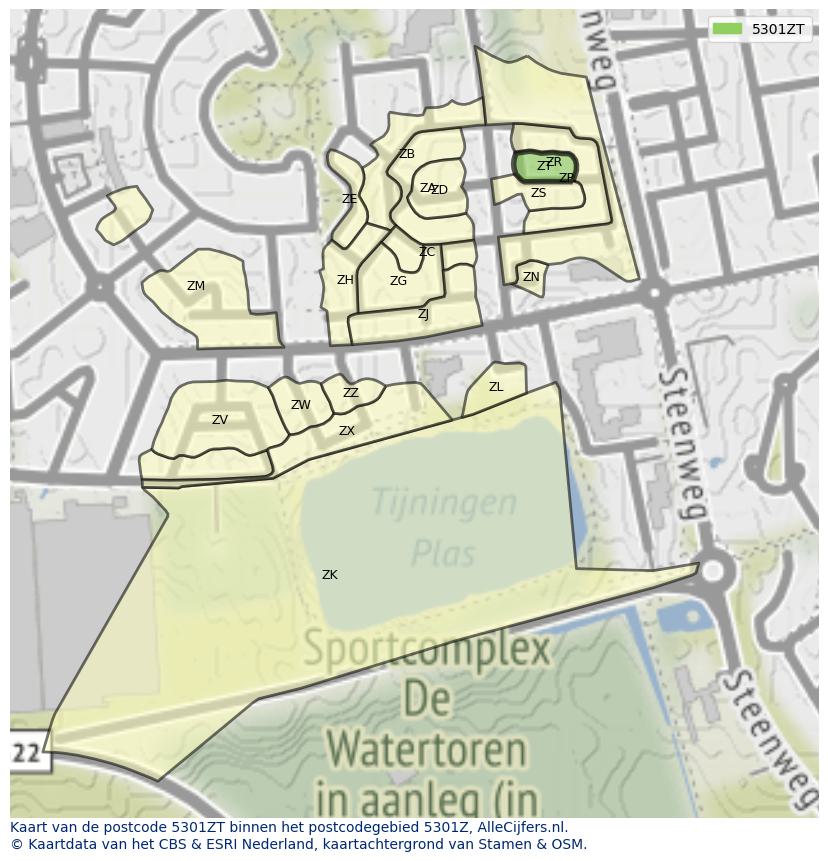 Afbeelding van het postcodegebied 5301 ZT op de kaart.