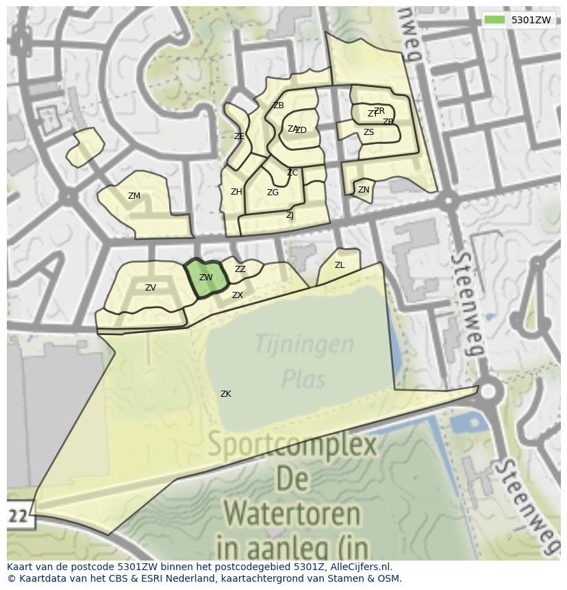 Afbeelding van het postcodegebied 5301 ZW op de kaart.