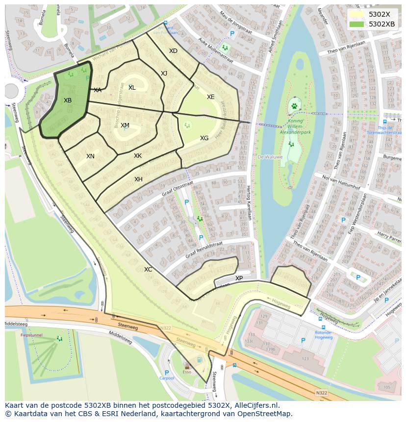 Afbeelding van het postcodegebied 5302 XB op de kaart.