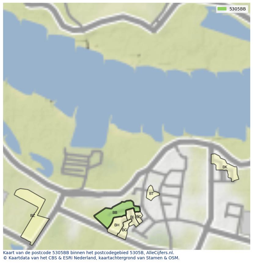 Afbeelding van het postcodegebied 5305 BB op de kaart.