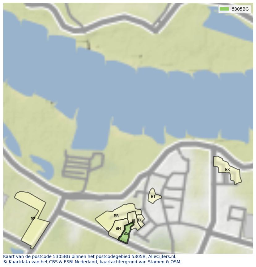 Afbeelding van het postcodegebied 5305 BG op de kaart.