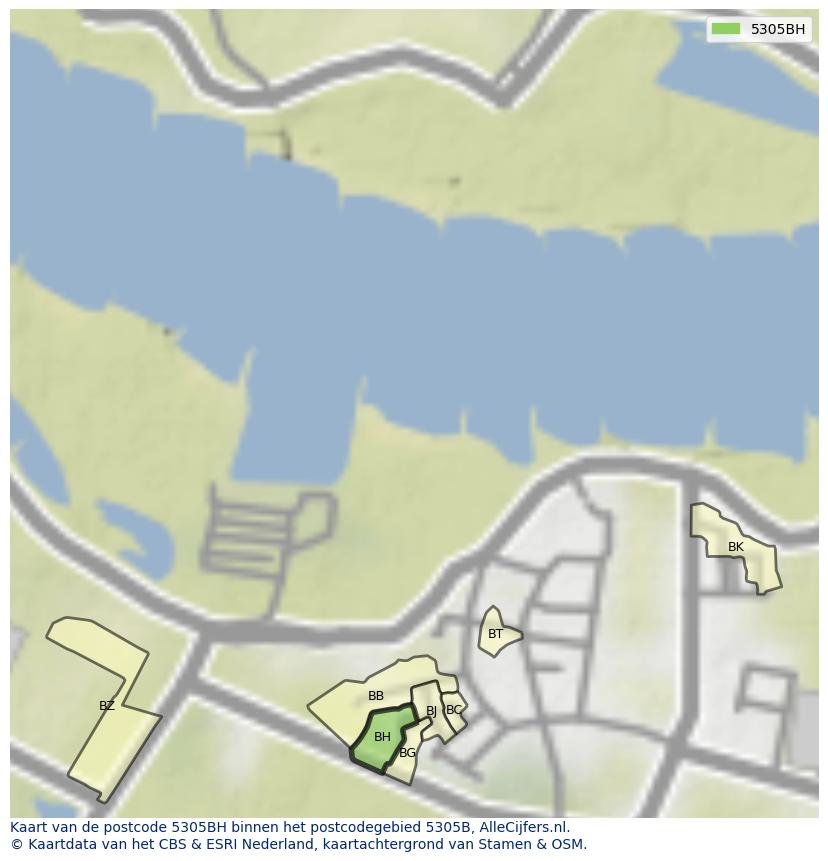Afbeelding van het postcodegebied 5305 BH op de kaart.