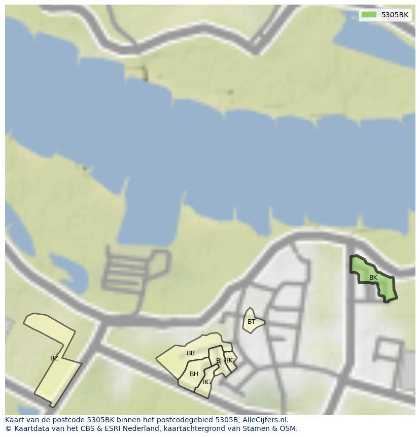 Afbeelding van het postcodegebied 5305 BK op de kaart.