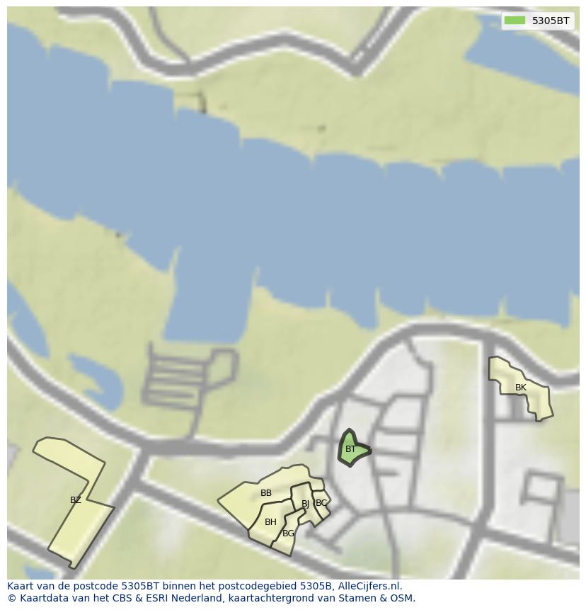 Afbeelding van het postcodegebied 5305 BT op de kaart.