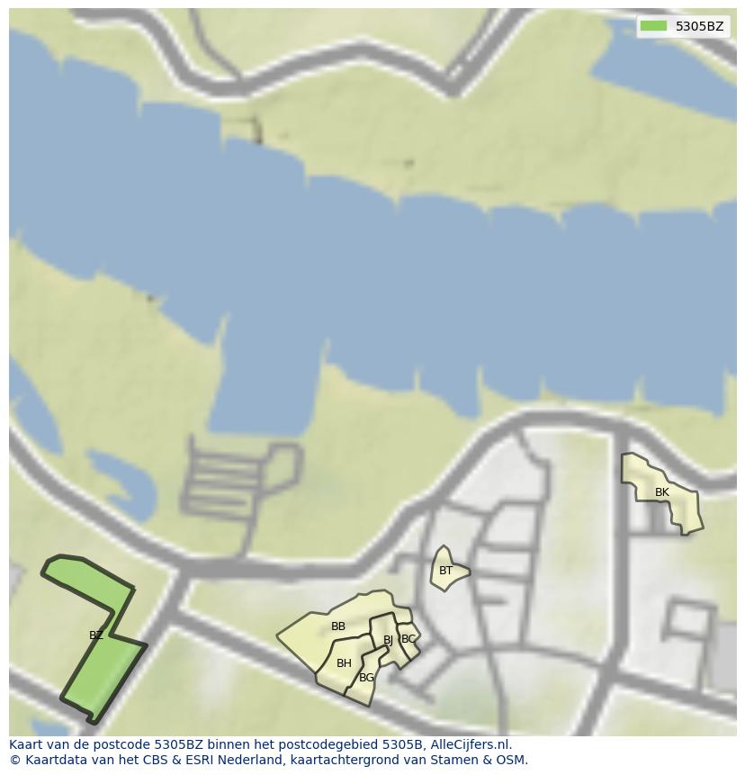 Afbeelding van het postcodegebied 5305 BZ op de kaart.
