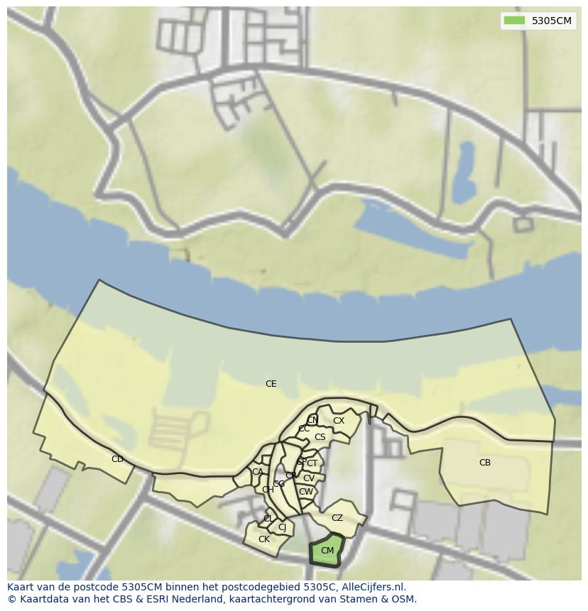 Afbeelding van het postcodegebied 5305 CM op de kaart.