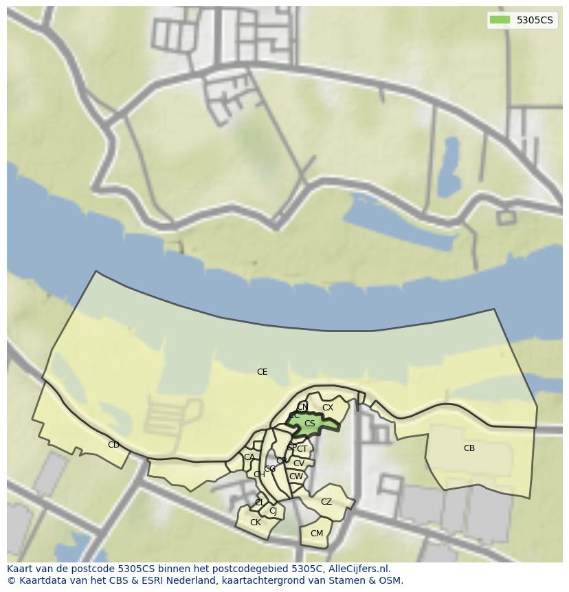 Afbeelding van het postcodegebied 5305 CS op de kaart.