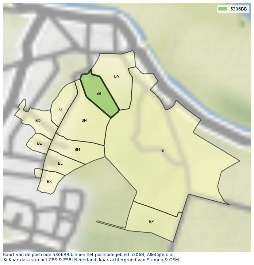 Afbeelding van het postcodegebied 5306 BB op de kaart.