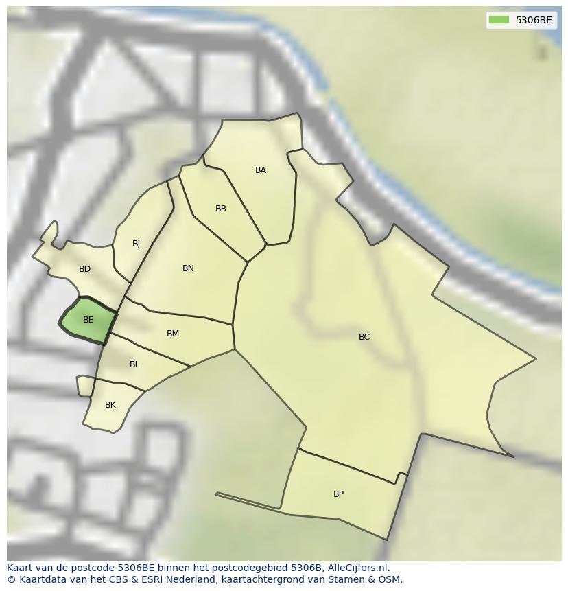 Afbeelding van het postcodegebied 5306 BE op de kaart.