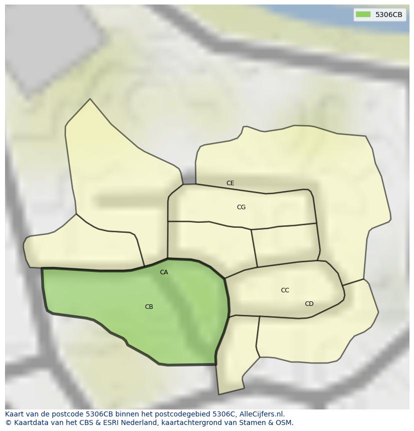 Afbeelding van het postcodegebied 5306 CB op de kaart.