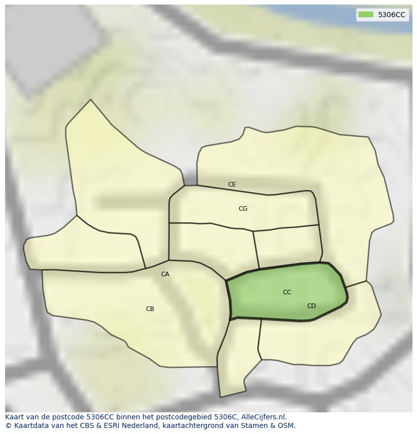 Afbeelding van het postcodegebied 5306 CC op de kaart.