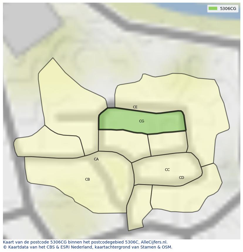 Afbeelding van het postcodegebied 5306 CG op de kaart.