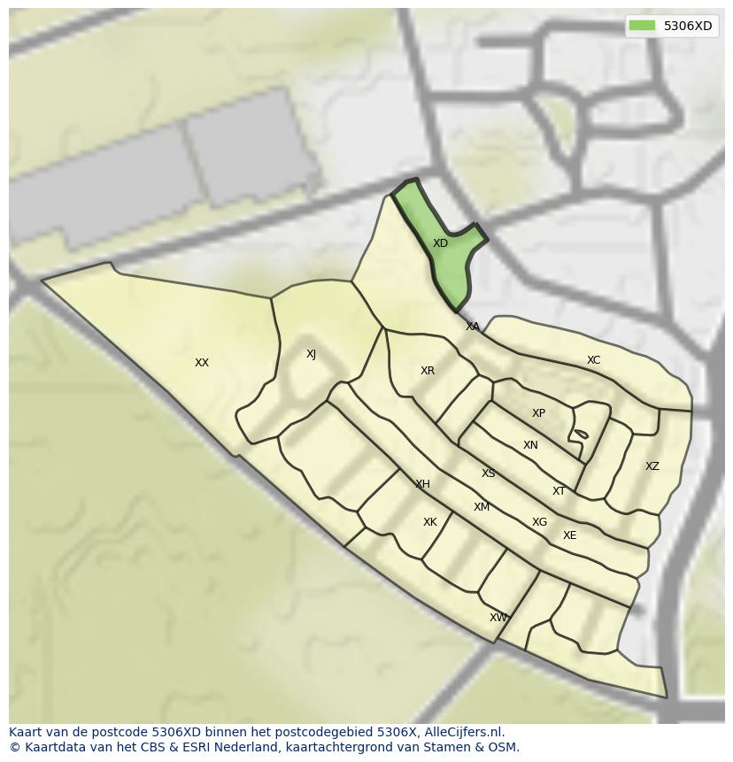 Afbeelding van het postcodegebied 5306 XD op de kaart.