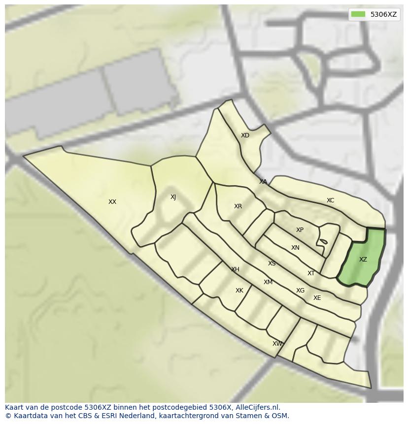 Afbeelding van het postcodegebied 5306 XZ op de kaart.