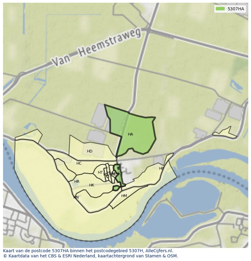 Afbeelding van het postcodegebied 5307 HA op de kaart.
