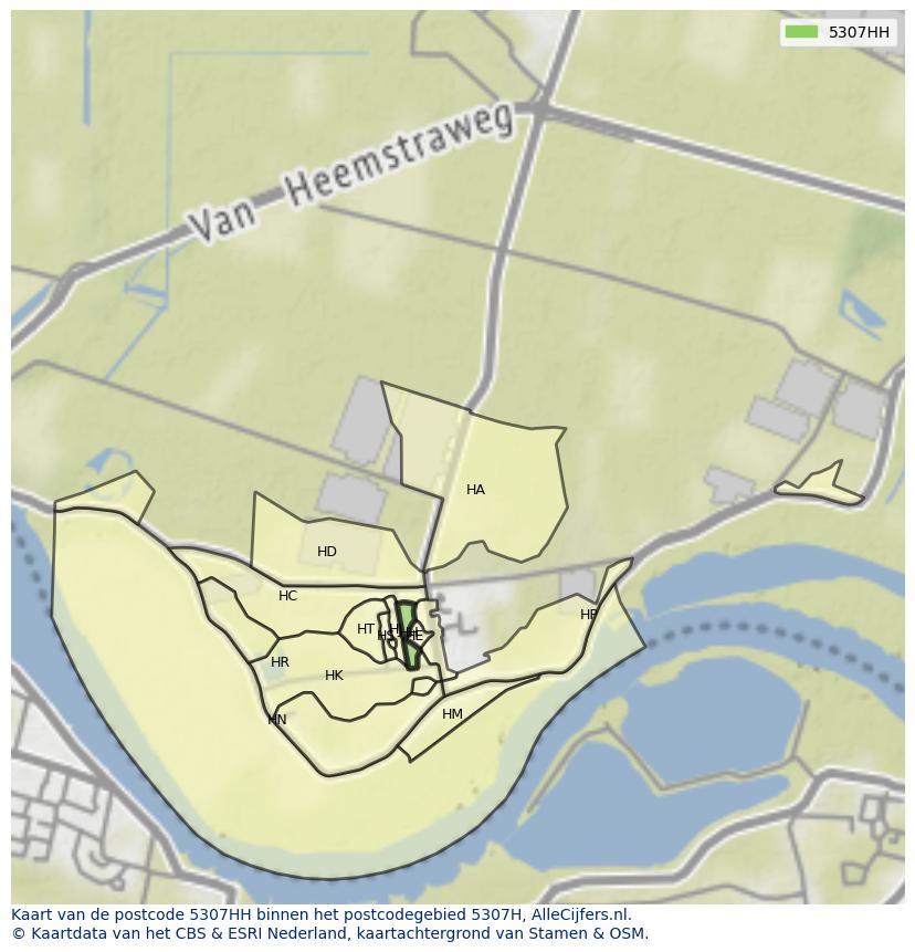 Afbeelding van het postcodegebied 5307 HH op de kaart.