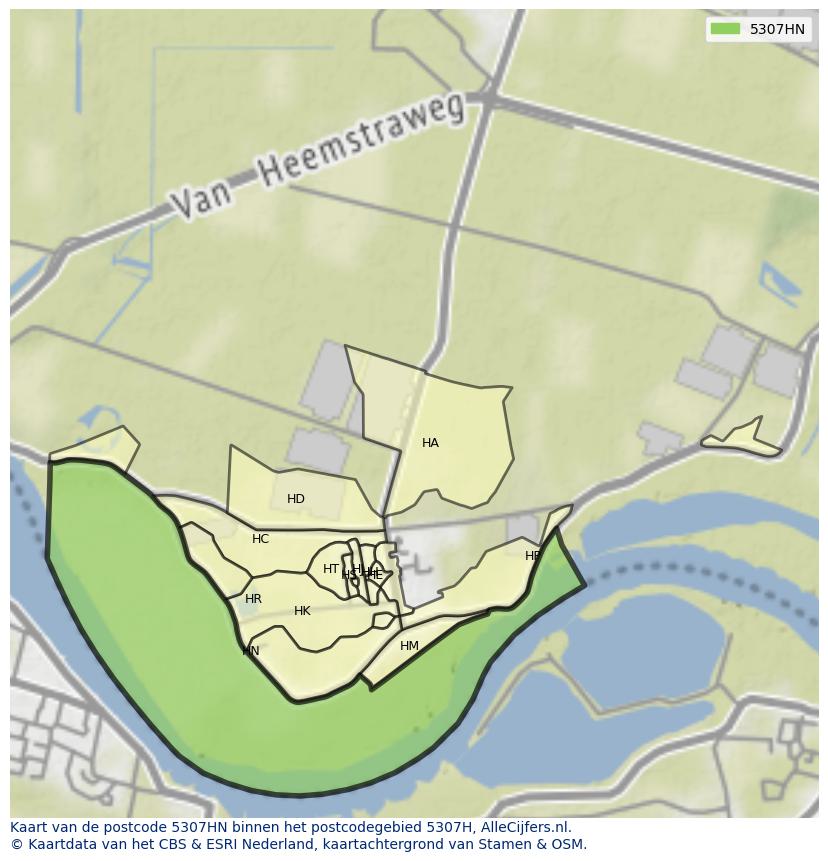 Afbeelding van het postcodegebied 5307 HN op de kaart.