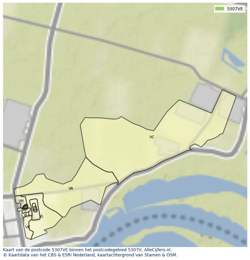 Afbeelding van het postcodegebied 5307 VE op de kaart.