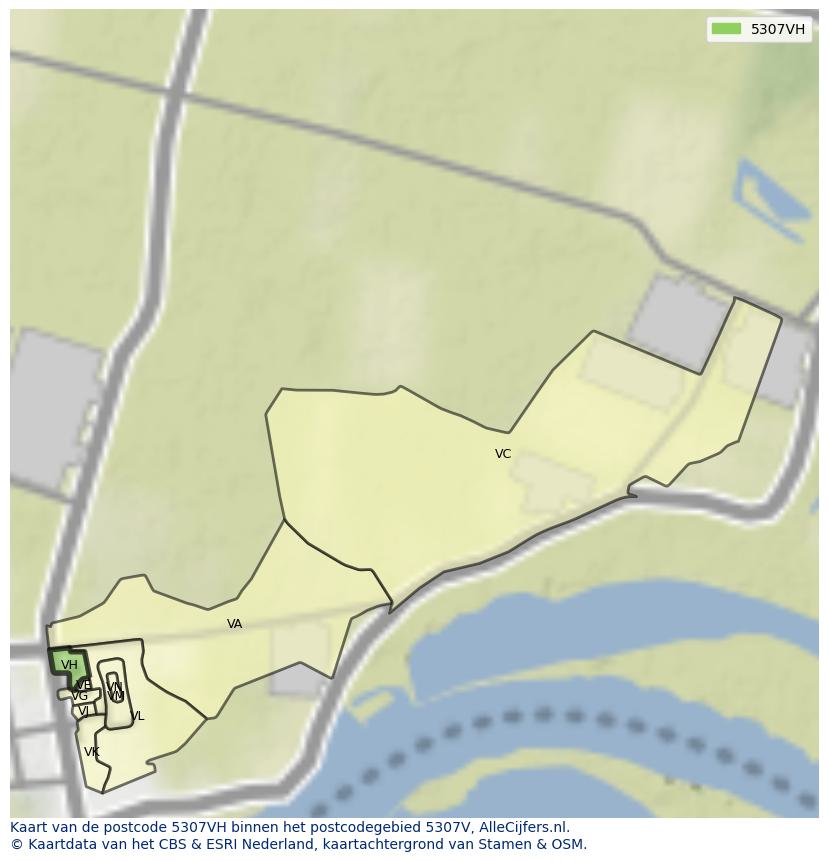 Afbeelding van het postcodegebied 5307 VH op de kaart.
